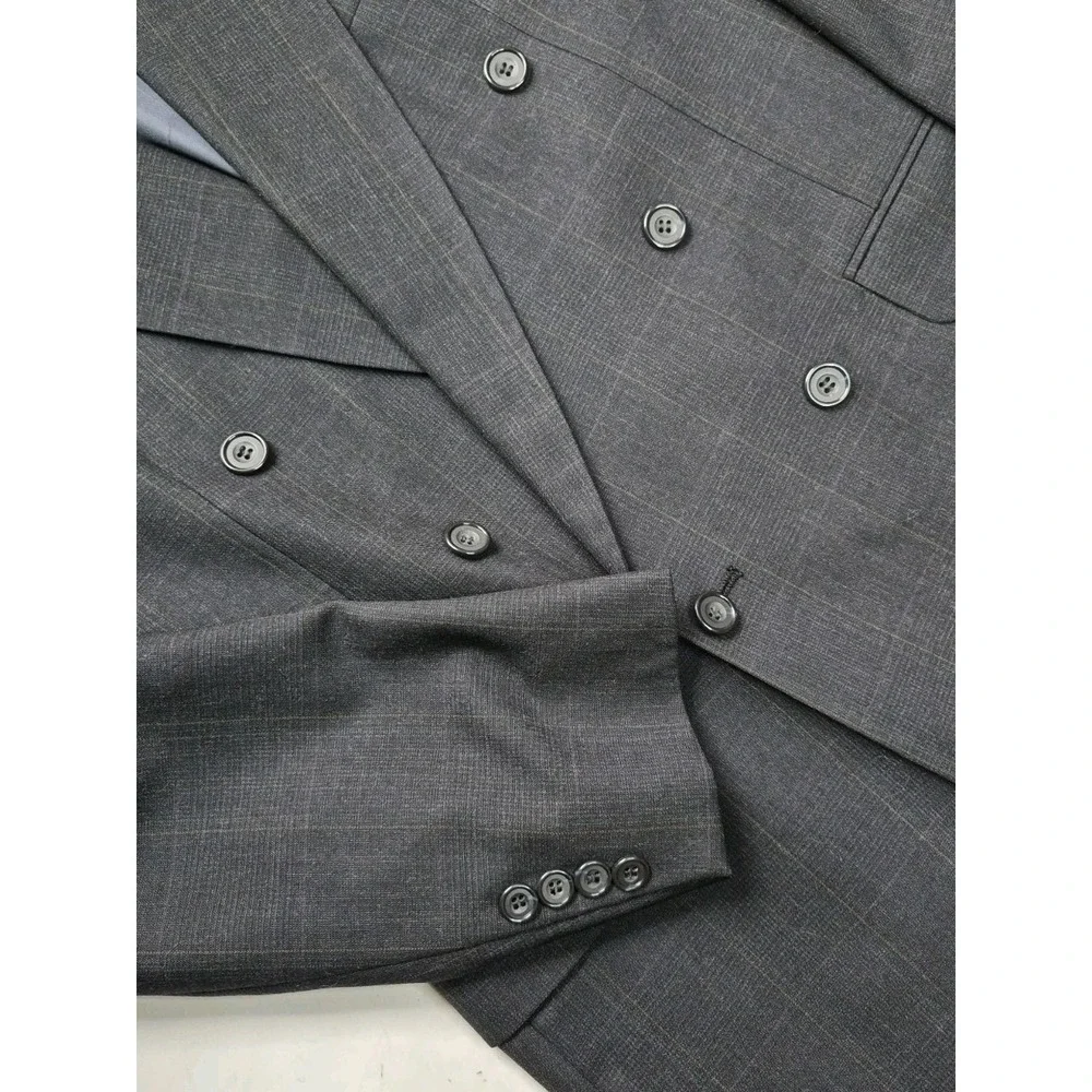 Vintage Evan Picone Mens Double Breasted Sport Coat 40R Gray Plaid Wool USA